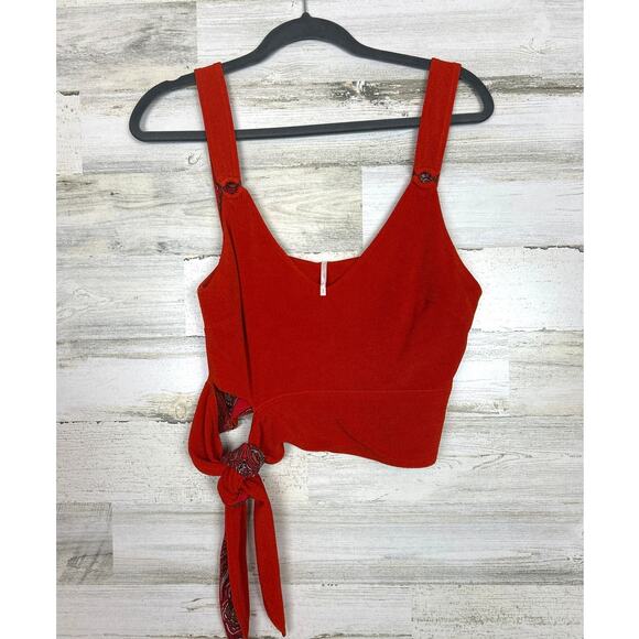 Free People womens size small Paisley Pop Tank orange boho summer top crop tie - Picture 4 of 8